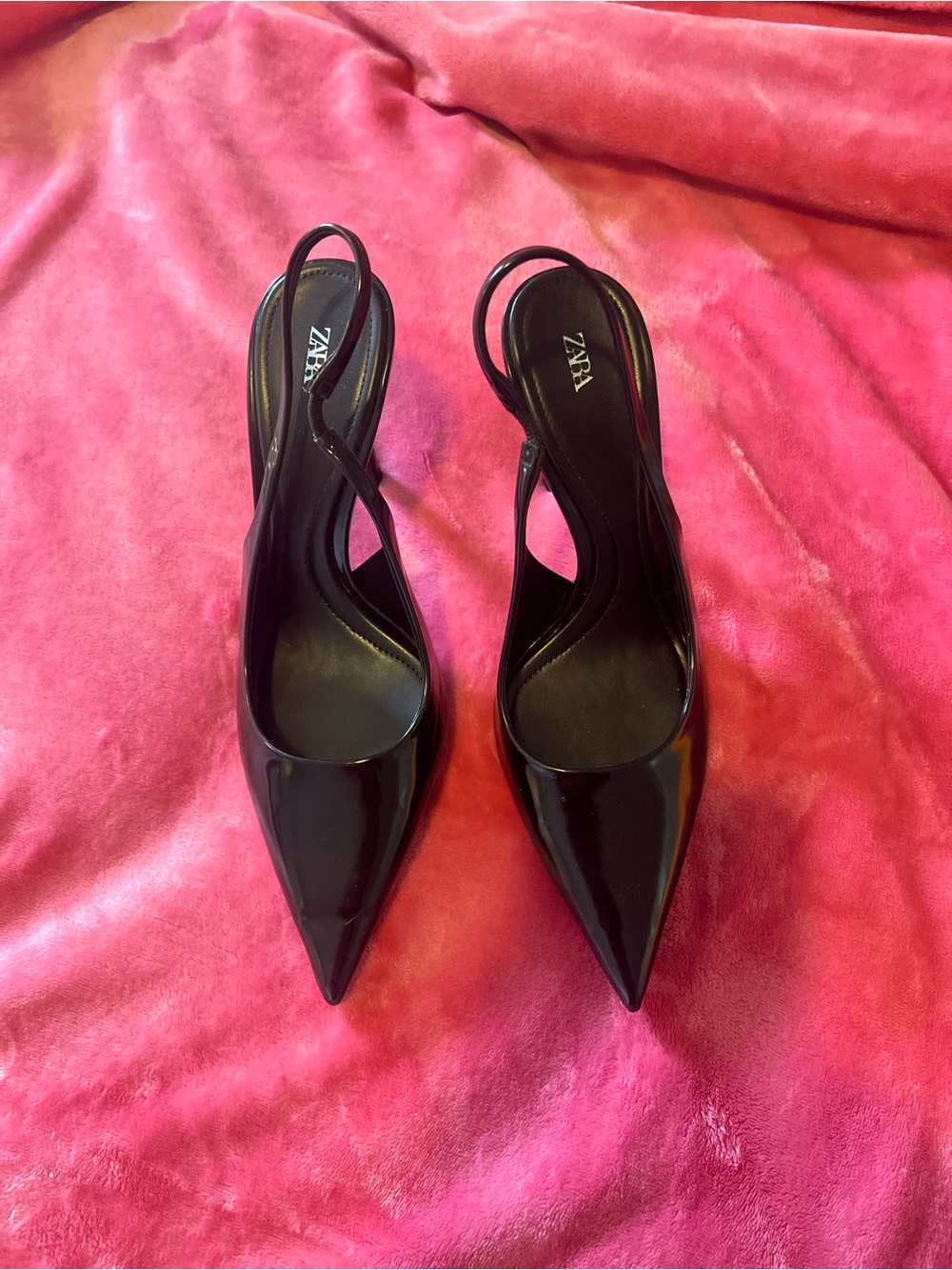 ZARA Glossy Black Pointed Slingback Heels